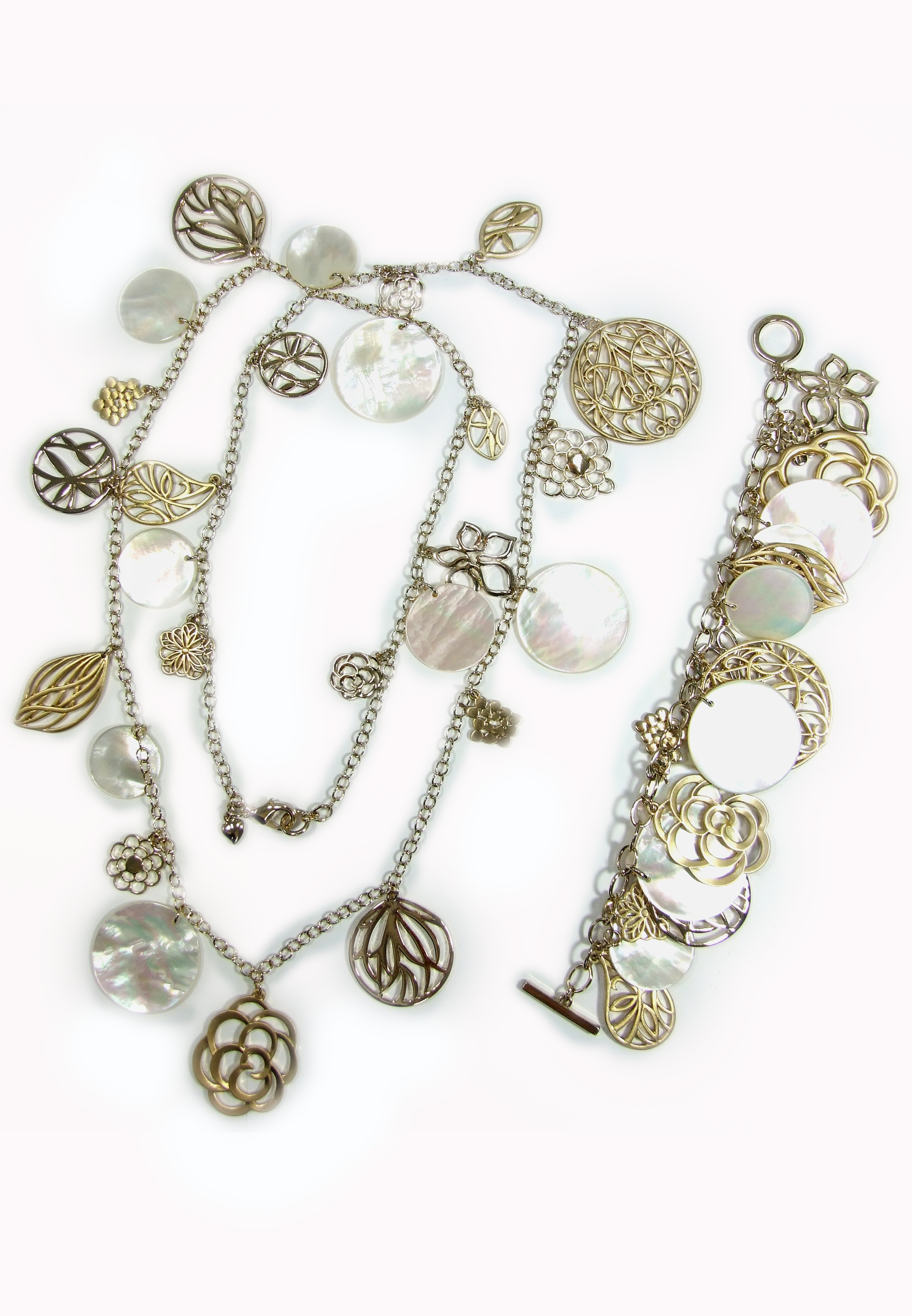 珍珠母和花丝吊饰项链和手链